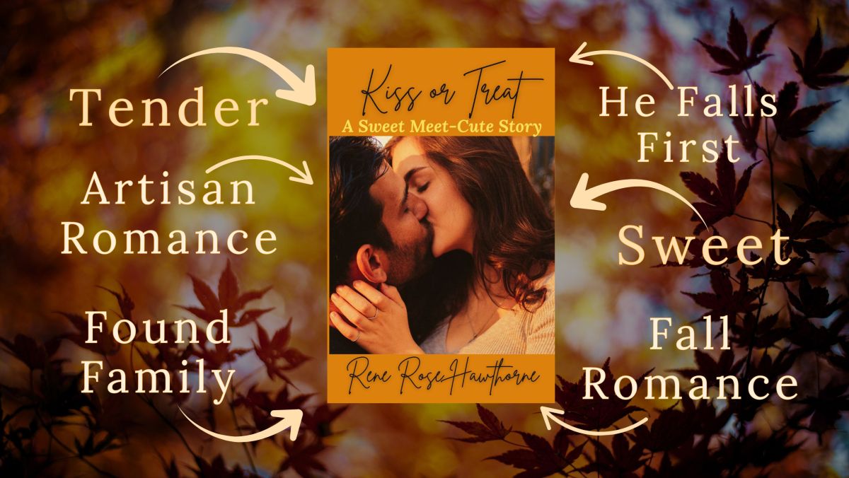 Kiss or Treat Book Cover Image, a couple kissing with a fall background